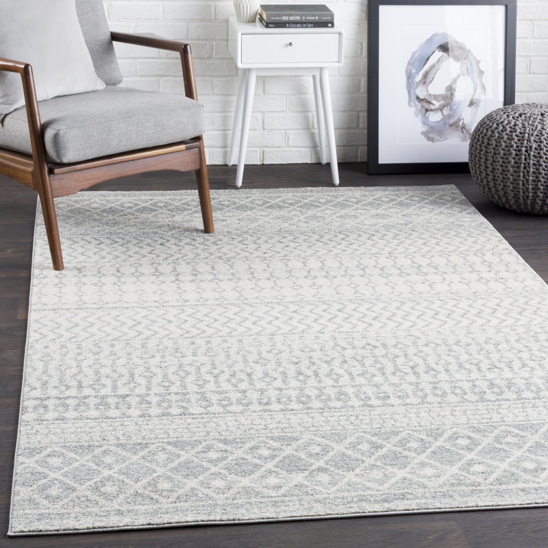 AllModern Leonard Geometric Light Gray/Medium Gray/White Area Rug